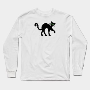 Spooky Black Cat Arched Back Green eyes Long Sleeve T-Shirt